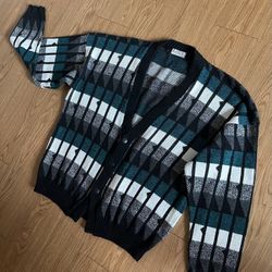  VTG MENS AREA BY TAG GRID CARDIGAN SWEATER L