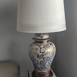 Vintage Asian Floral Porcelain Table Lamp with Shade