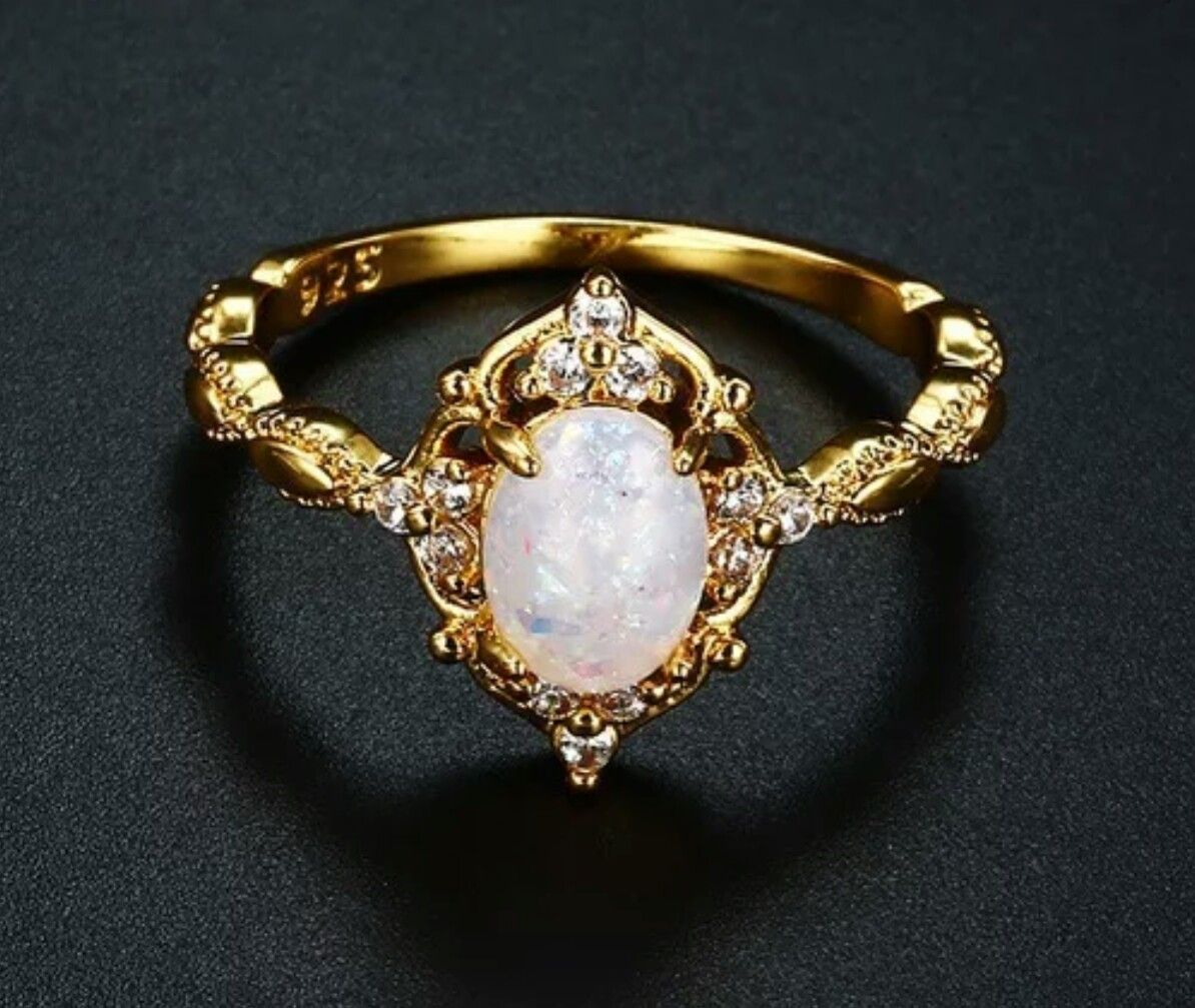 Opal Ring White Topaz Silver 925 Ring with Box