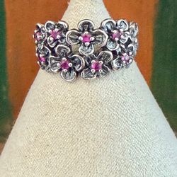 Or Paz PZ Israel Sterling Silver Ruby Flower Band Ring