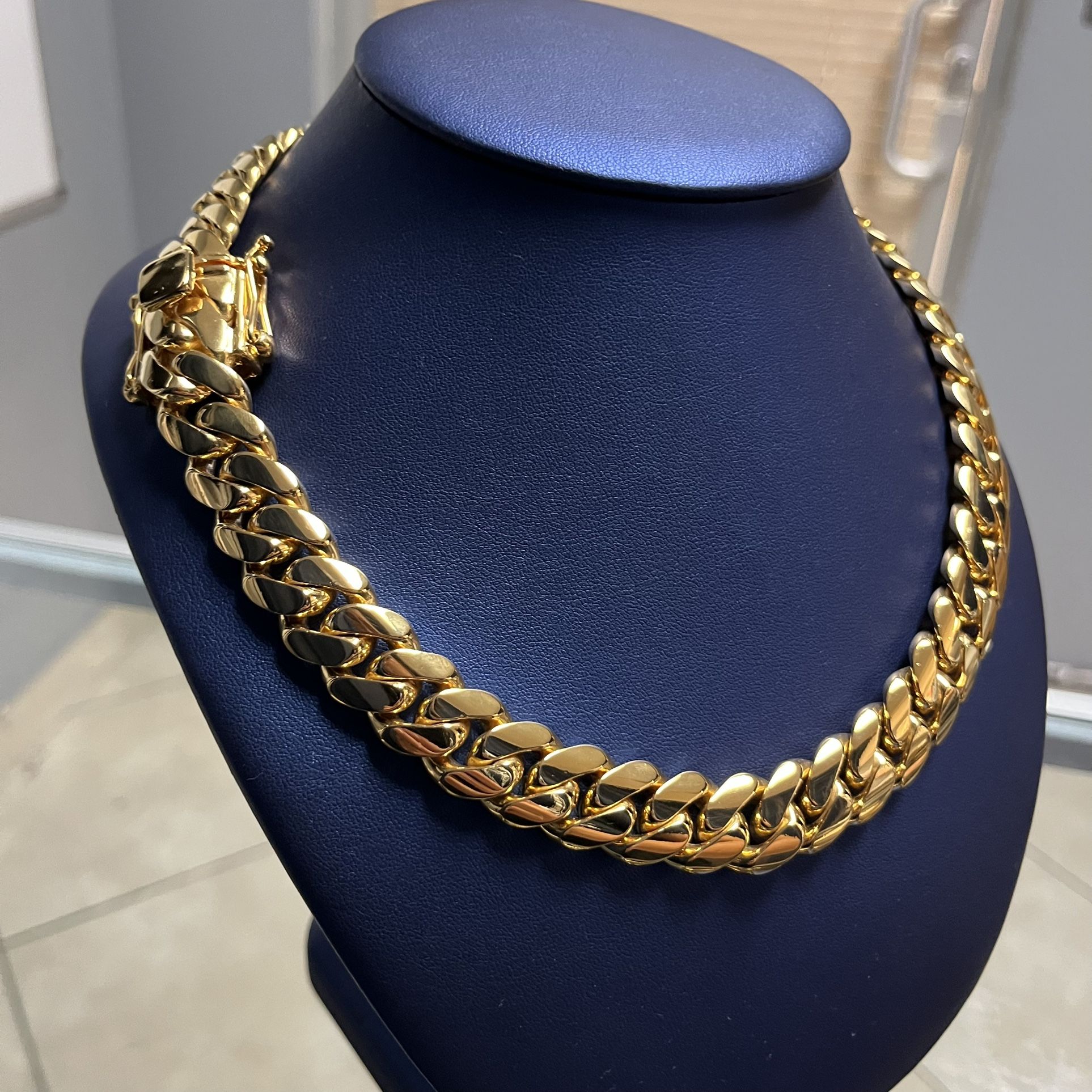 16MM MIAMI CUBAN LINK CHAIN BRACELET 18” GOLD OVER SILVER