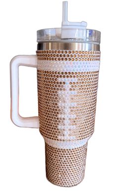 Large Rhinestone Handled Tumbler with Lid and Straw
