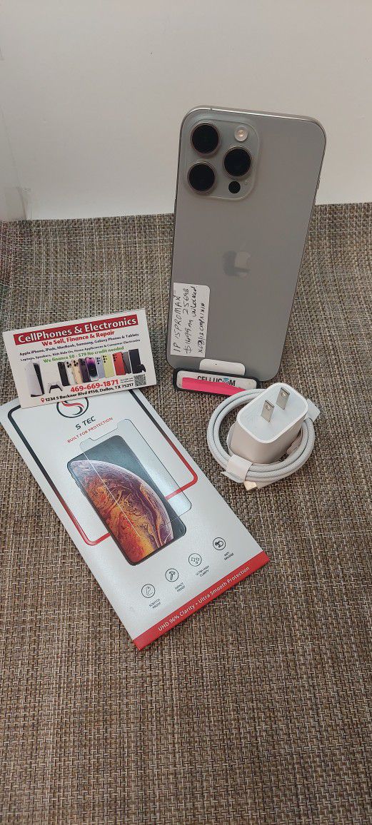 Iphone 15 Pro Max 256gb Excellent Condition Factory Unlocked With Free Case And SP On Payments $50 Down.