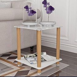 End Tables Living Room, 1-Piece White Oak Side Table, 2-Tier Space End Table,Modern Night Stand, Sofa Table, Side Table with Storage Shelve