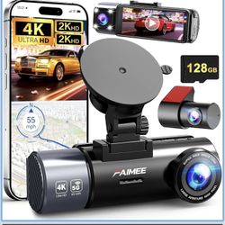 4K+2K+2K 3 Channel Dash Cam Front and Rear, 128GB Card Included, Dash Camera for Cars 5.8G/2.4G Dual Wifi, Built-in GPS, Night Vision, WDR, 170°Wide A