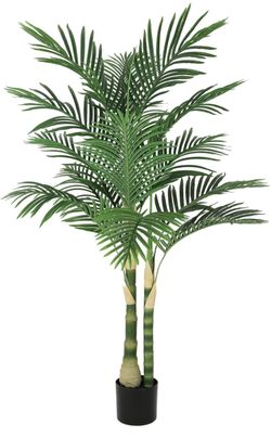 5ft Ultra-Full UV Resistant Fake Golden Cane Palm Tree with Double Trunks, 60in Tall Artificial Palm Tree
