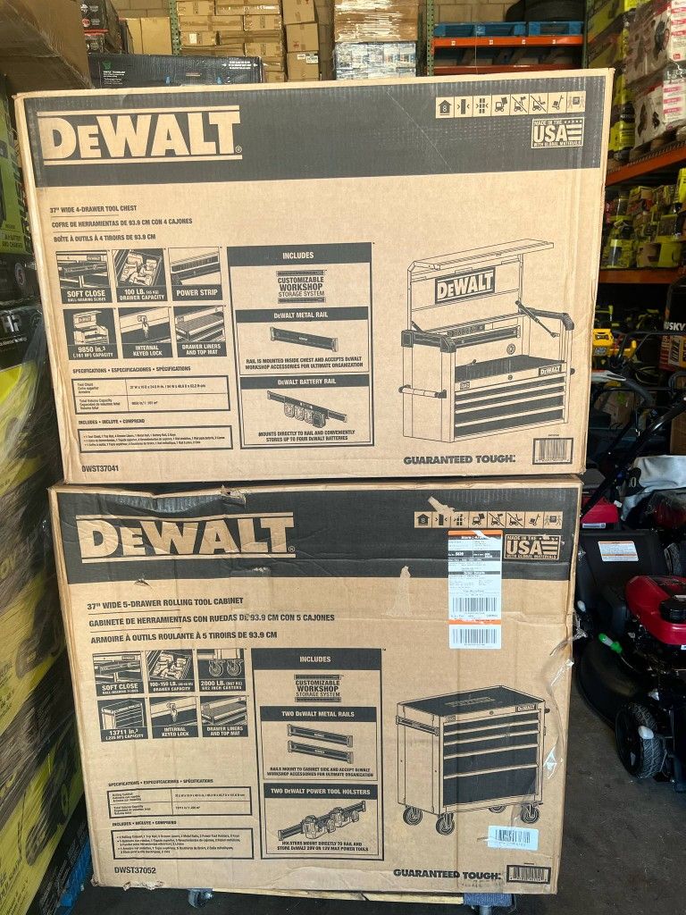 DeWalt 37" Wide 4- Drawer Tool Chest / 37" Wide 5- Drawer Rolling Tool Cabinet 