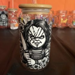 Chucky Glass Cup With Straw