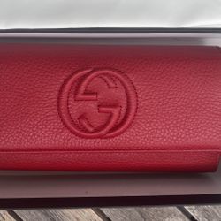 Gucci  Double Logo Red Leather Snap Flap Clutch Wallet