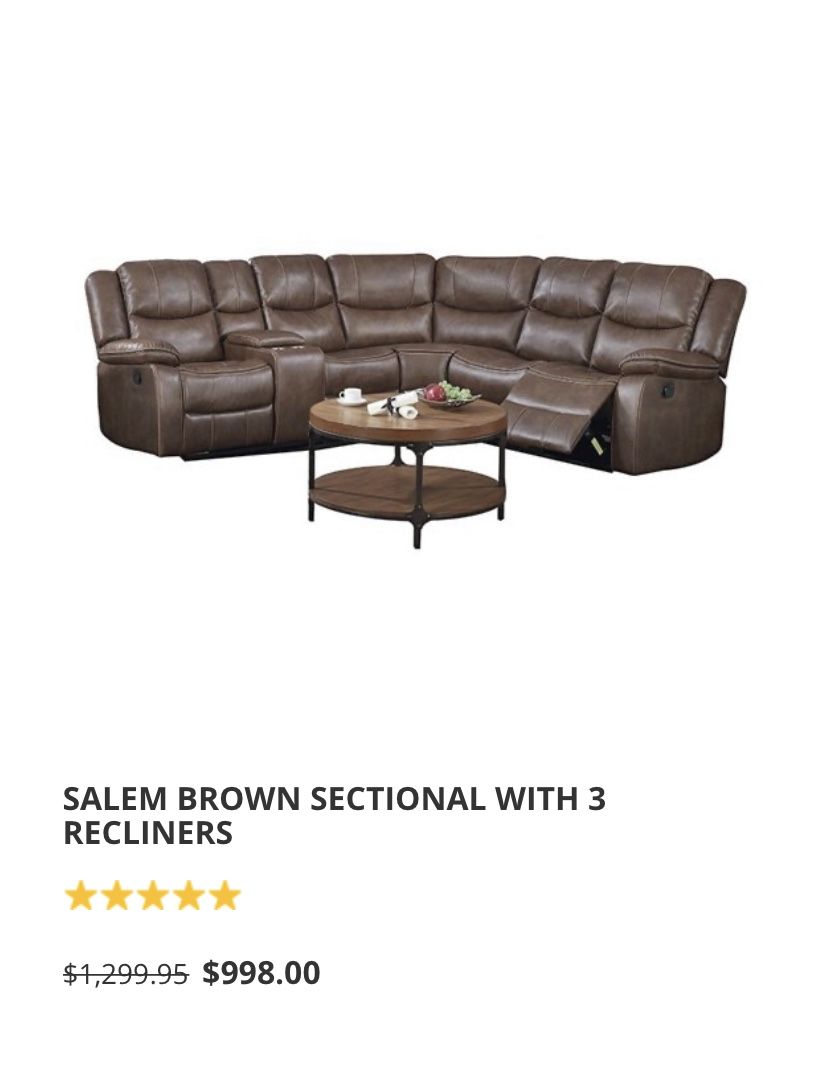 MOVING SALE!!!! Sectional sofa with 3 recliner Seats