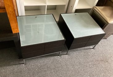 Pair of Modern Nightstands with Glass Tops