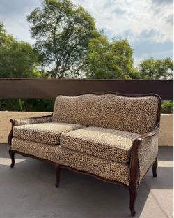 Vintage French Country Cheetah Leopard Print Couch Loveseat Settee