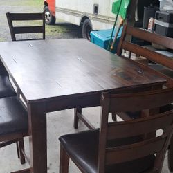 Counter Height Butterfly Leaf Table W/ 4 Chairs And 1 Bench