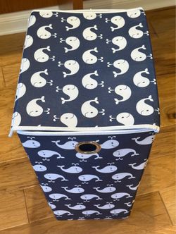 Sturdy Storage Bin with Lid - Whale Pattern (17x13x21”)
