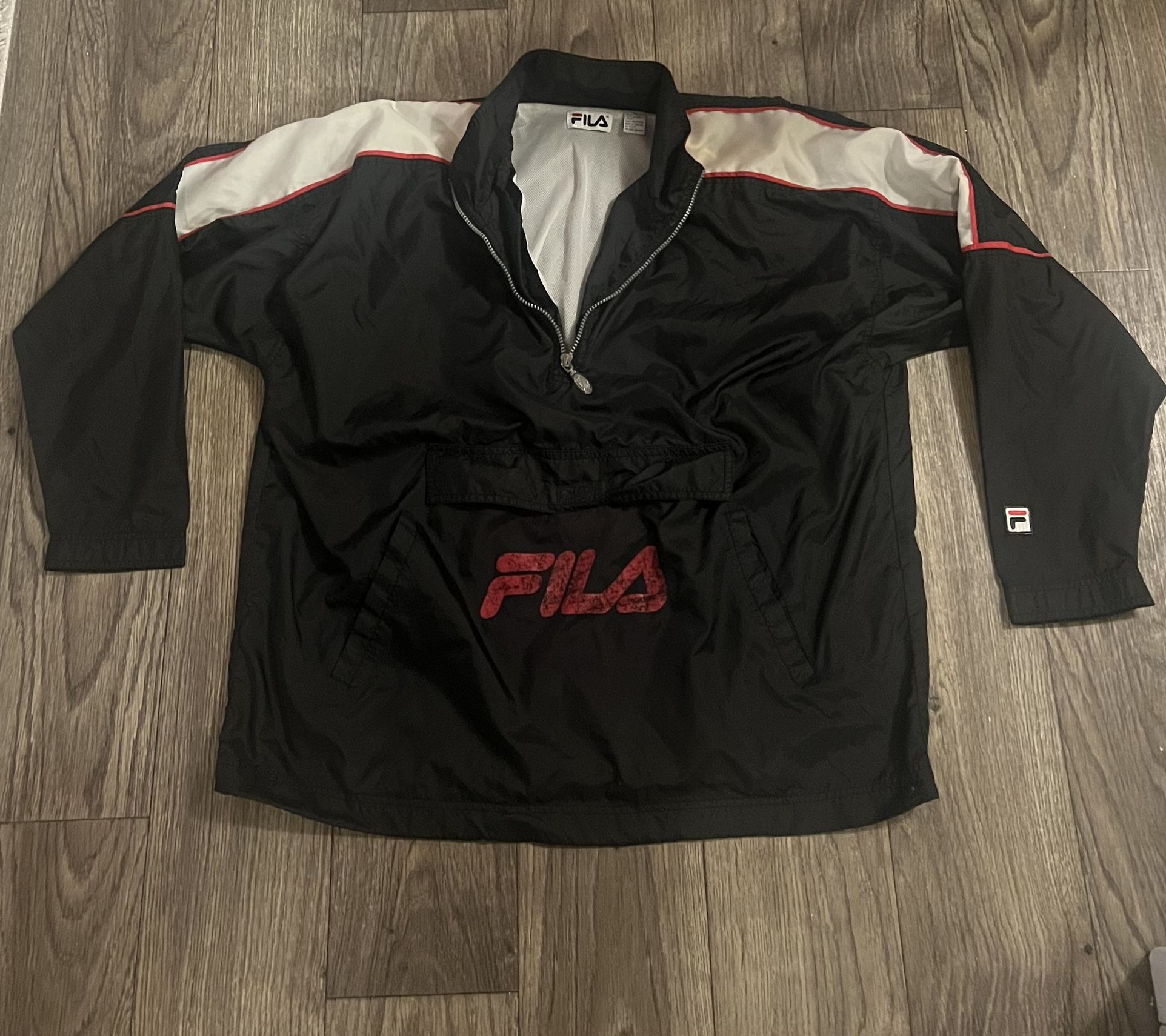 Vtg 1990s FILA Nylon Windbreaker Pullover Jacket Mens XL Red Black RARE