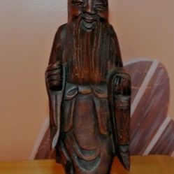 12" Oriental Elder Man Hand Carved Wooden Sculpture 
