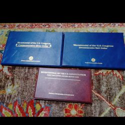 1989 U.S Congress & Constitution Bicentennial Coin, Stamp Set Of 3 90% Silver 