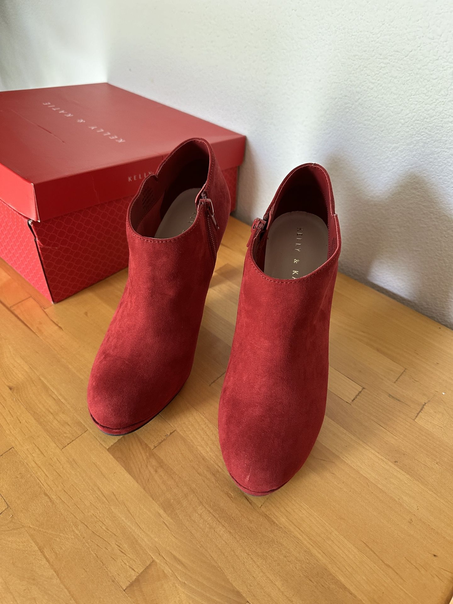 Red Suede Heels - Bootie Type - Size 7