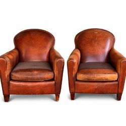 Brown Leather Club Chairs – Pair (2) RETAIL $8,000