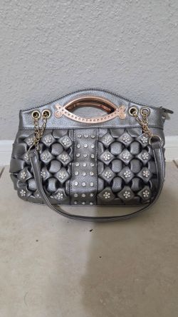 Metallic Silver Rhinestone Embellished Handbag