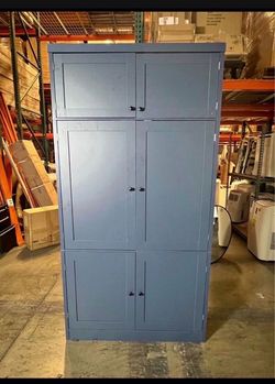 New 80"x41" Kitchen Pantry Cabinet w/ 2 Power Outlets Large Freestanding Cupboard w/ Microwave Stand