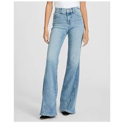 NEW Express women's size 4R mid rise light wash twist seam hyper sculpt '70s bell bottom flare jeans