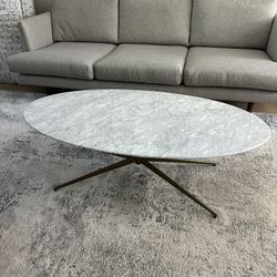 West Elm Mid-Century Oval Marble Pedestal Coffee Table 