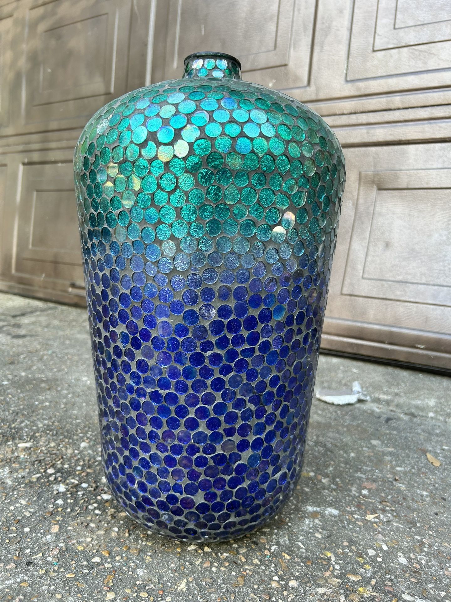 Blue And Teal Circle Mosaic Vase