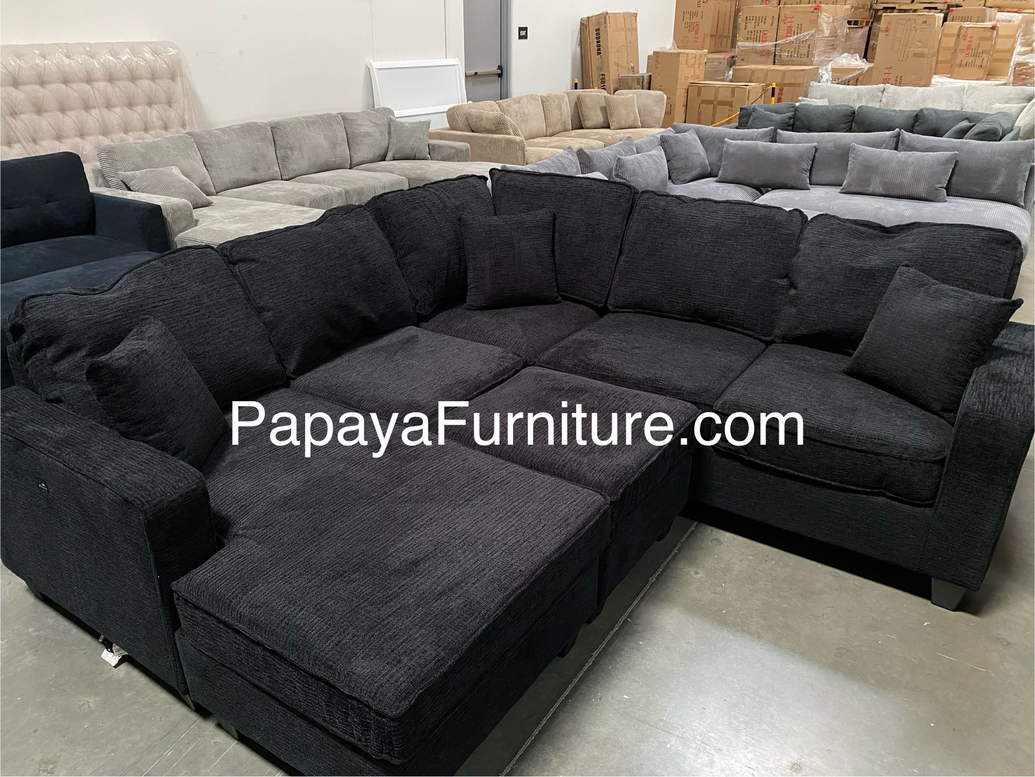 New 113” Chennile Sectional Couch, U-Shaped Sectional Sofa, Couch, Sectionals, Sectional And Ottoman, Couch, Black Sectional, Reversible Chaise Sofa
