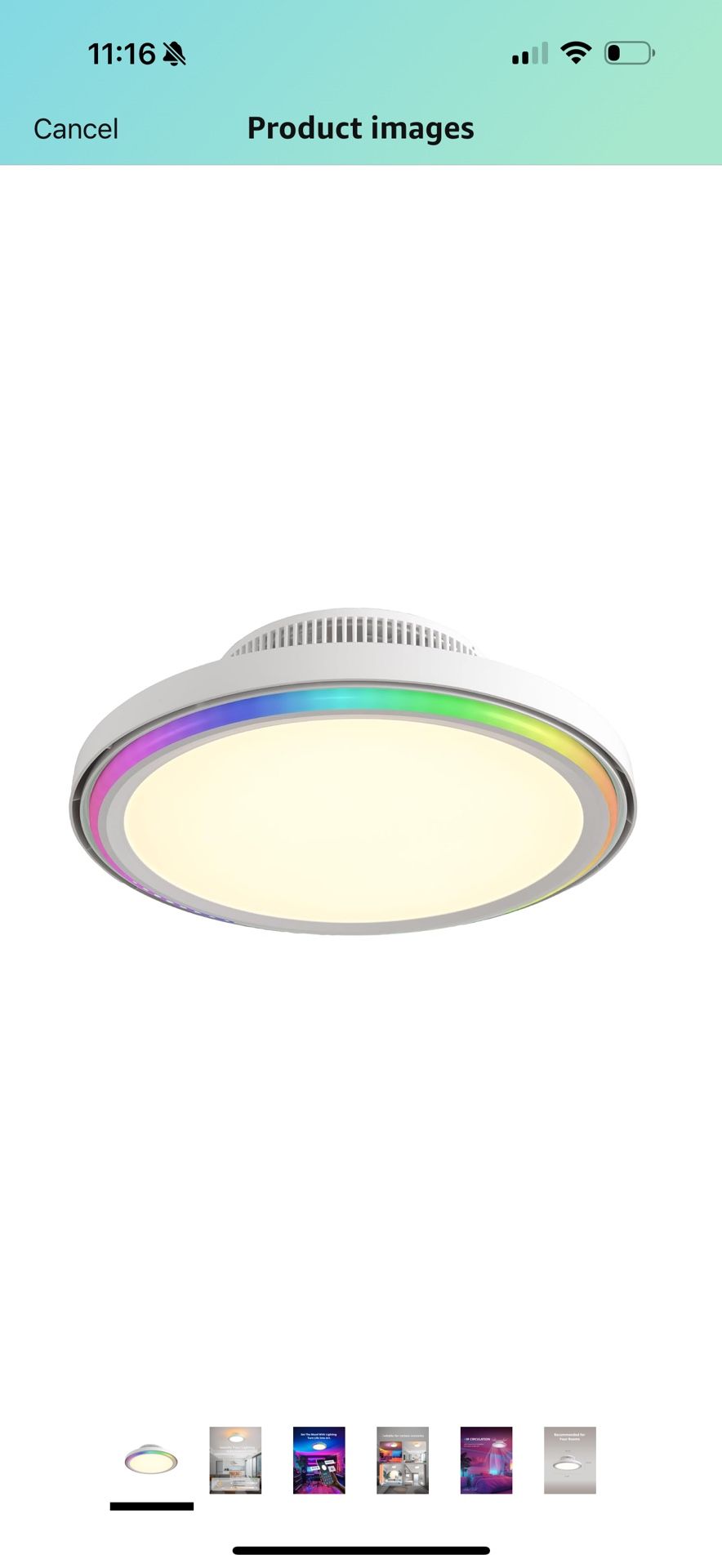 Orison 18" Bladeless Ceiling Fan with RGB Halo Light & App Remote Control,6 Speeds, Dimmable Main & Backlight, Quiet Operation with Remote,Low Profile