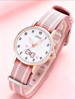 Fashionable Teen Girls Pink Bow Analog Quartz Watch with Striped Band Cute Round Dial Gift
Cute analog quartz watch featuring a round dial with an ado