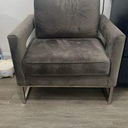 Avery Grey Velvet Chair with Silver Base