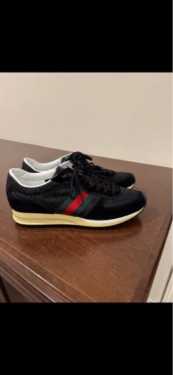 Men's Gucci Black Nora Re-Motion Suede & Leather Runner with Red + Green Strip