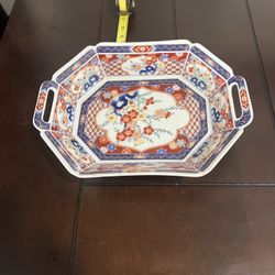 Japanese Imari Octagonal Serving Bowl With Double Handle 12" x 9"