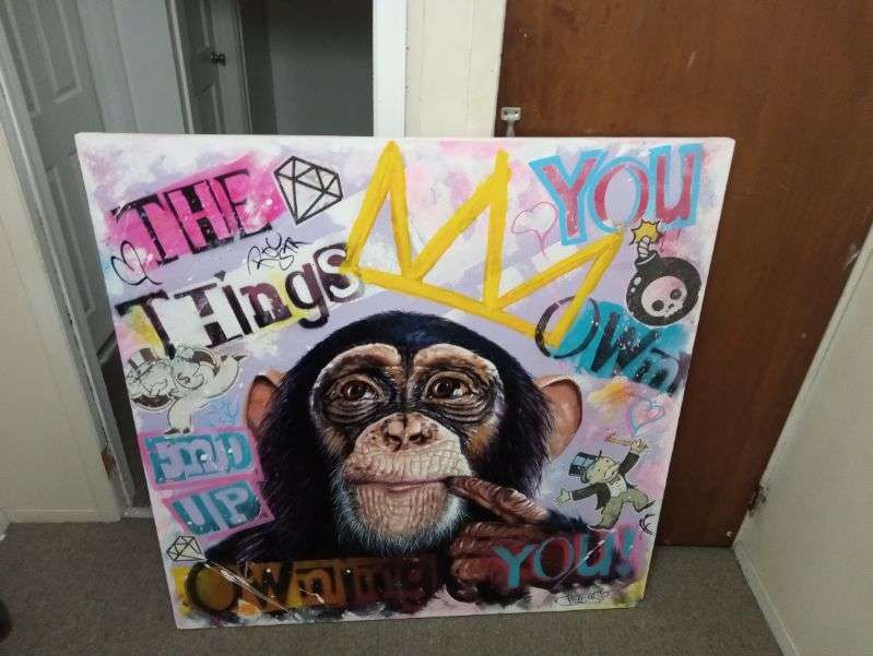 FOR SALE: Original 4x5 ft Realism Monkey Painting, Spray-Paint, Graffiti