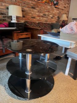 3-Tier Round Black Glass Coffee Table