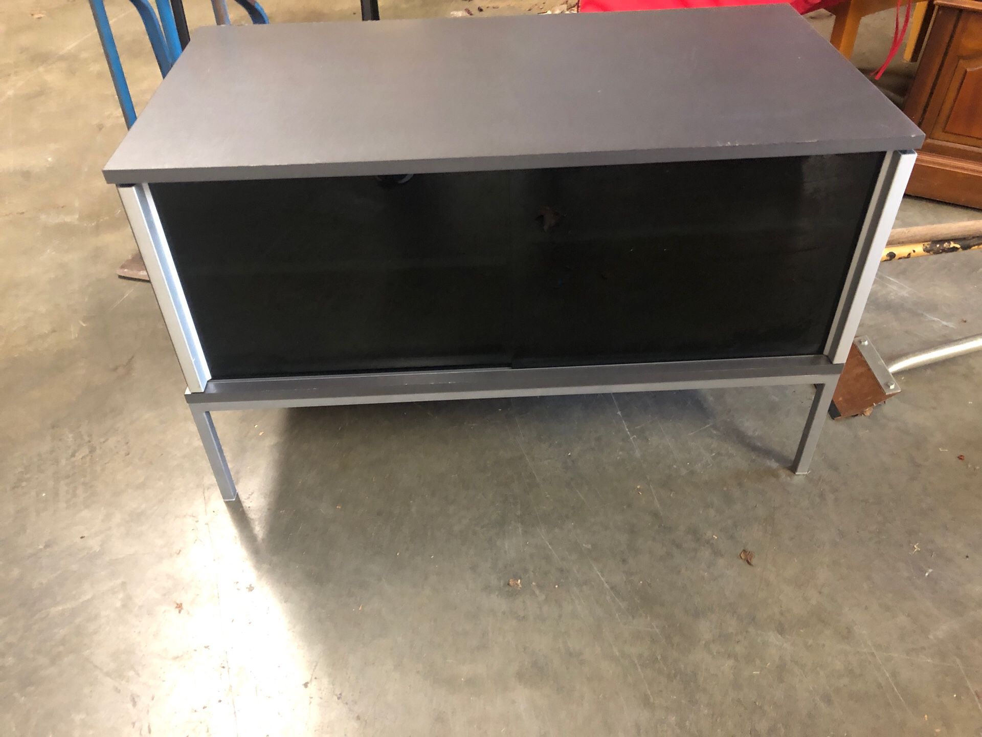 Grey Black glass doored tv stand