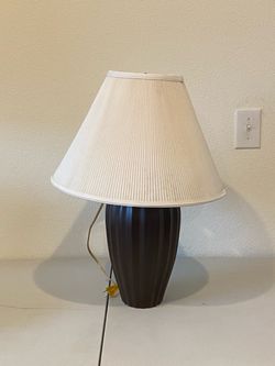 Dark Brown Ribbed Porcelain Table Lamp with Shade