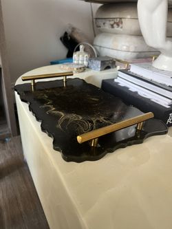 Handmade Black and Gold Resin Tray 