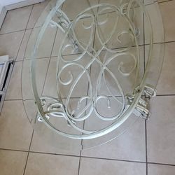 Beige Metal Table With Glass Top 