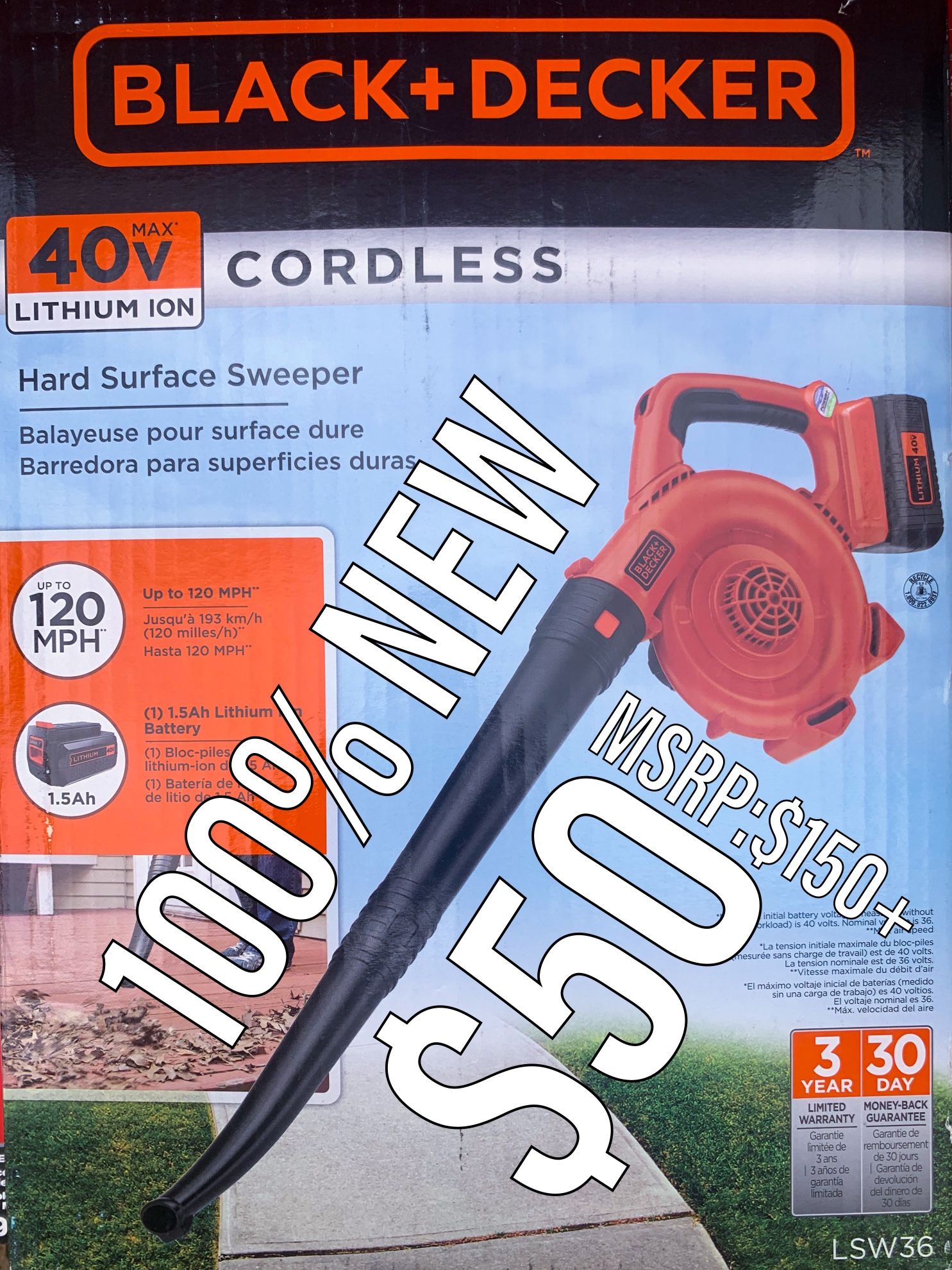 New BLACK + DECKER 40V MAX 120 MPH 90 CFM Cordless Battery Powered Blower Kit