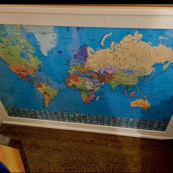 Magnificent World Map With Country Flags On Legend