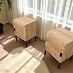 Set of two rattan cabinet nightstand table