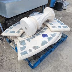 Concrete Mosaic Picnic Table with 3 Benches/ Outdoor Patio Furniture