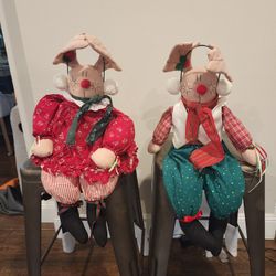VINTAGE HOUSE OF LLOYD SITTING RACER & PACER PAIR OF REINDEER DOLLS 25" TALL