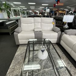 ⚠️Elegant Sofa And Loveseat, Reclining, White, And Gray⚠️