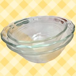 3 50’s Vintage Pyrex Clear Glass Mixing Bowl Set Lot of 3 Sized Bowls for Cooking