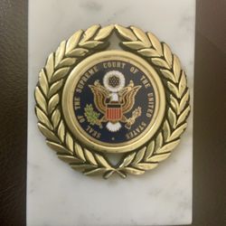 Vintage 3”x 2”1/16 Seal of US Supreme Court Paperweight Marble Base Italy