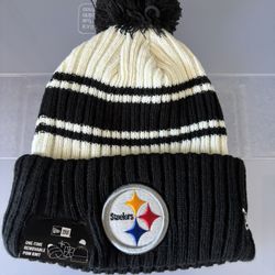 NWT Mens Pittsburgh Steelers New Era Pom Knit Winter Beanie Cap One Size