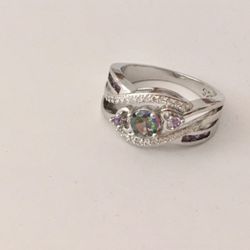 Multicolored Sterling Silver Ring, Size 7